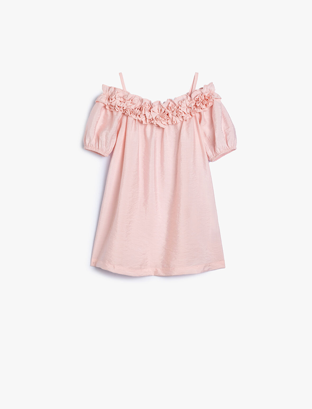 Elbisesi Düşük Omuz Askılı Kısa Kollu Çiçek Aplikeli 