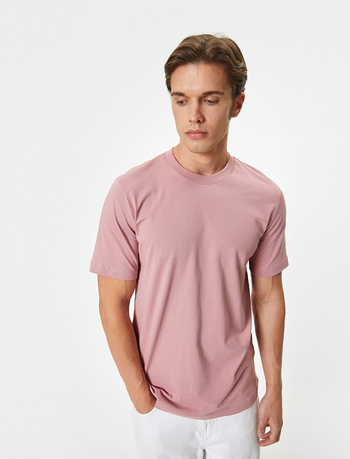 Basic Tişört Bisiklet Yaka Kısa Kollu Pamuklu