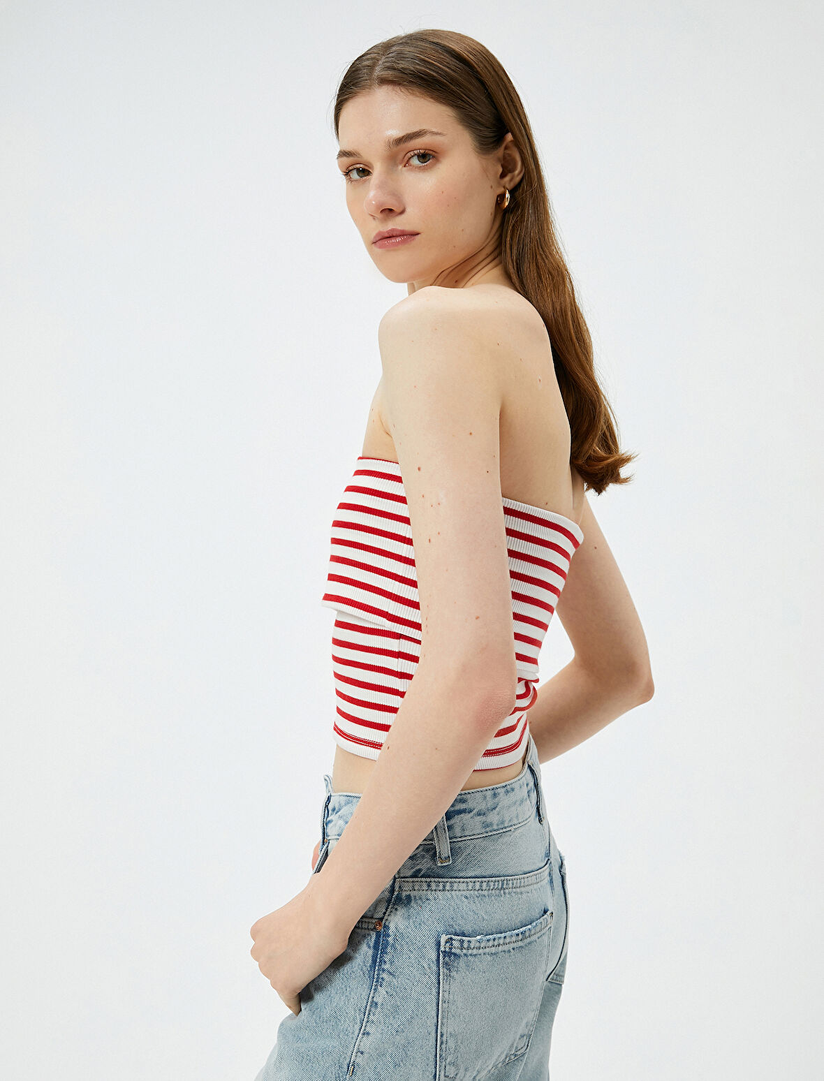 Straplez Üst Kat Detaylı Ribanalı Slim Fit 