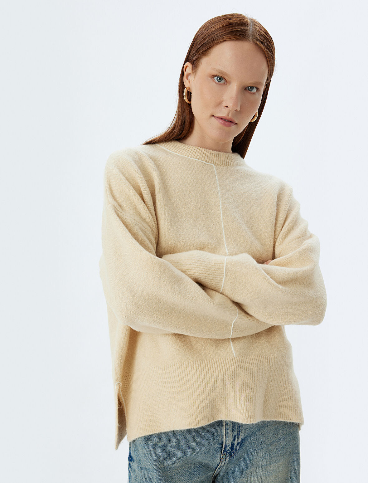 Oversize Triko Kazak Yumuşak Dokulu Uzun Kollu Bisiklet Yaka 