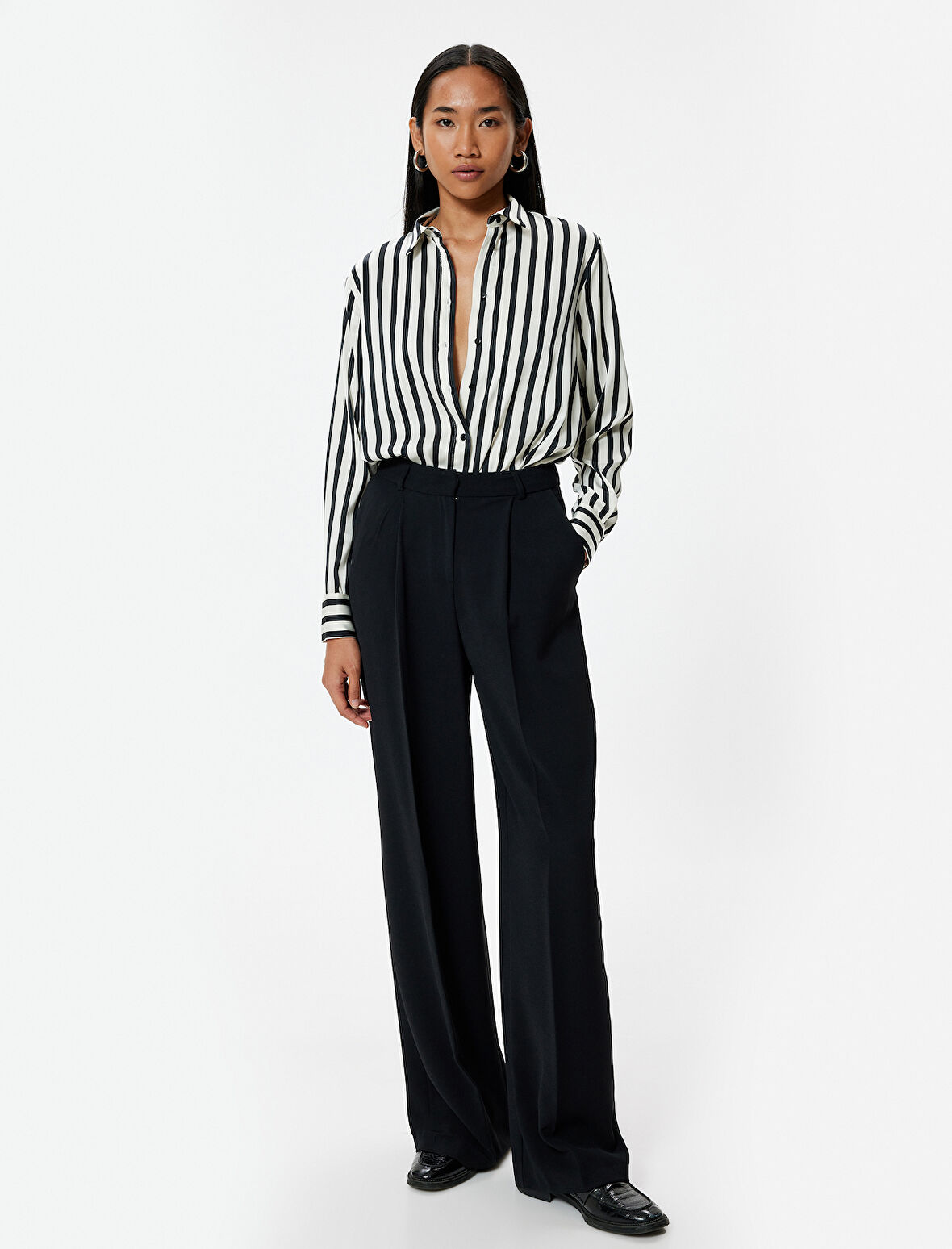 Saten Gömlek Uzun Kollu Renk Kontrastlı