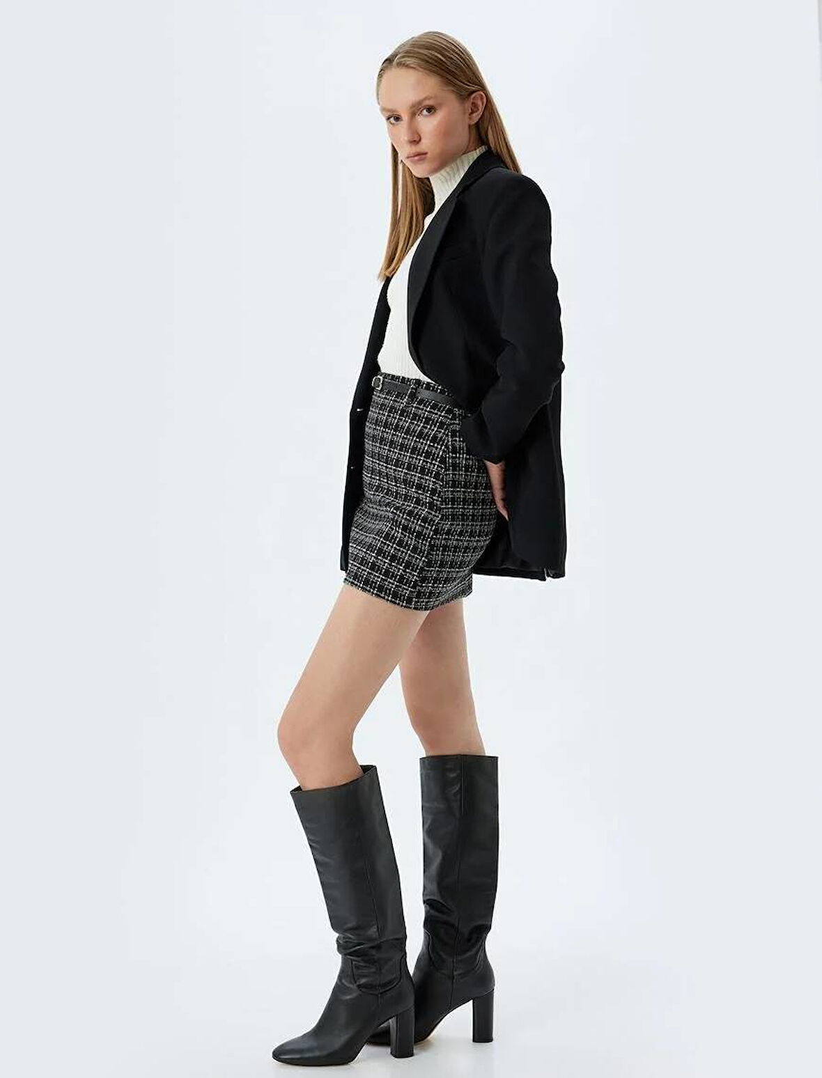 5WAK70020UW Koton Kadın Etek SİYAH EKOSE