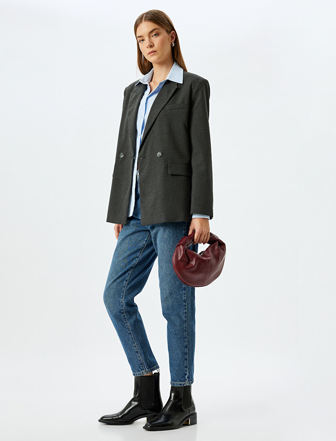 Normal Bel Cepli Düğmeli Pamuklu Mom Fit Kot Pantolon