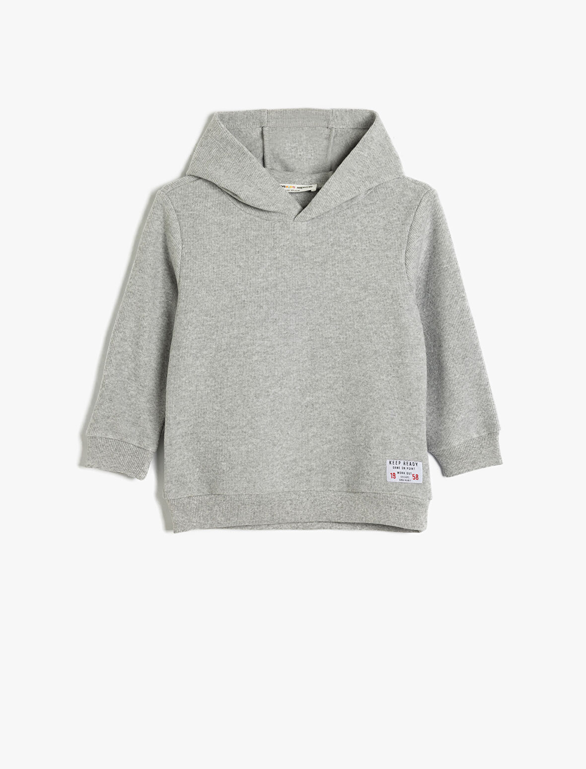 Basic Kapşonlu Sweatshirt Uzun Kollu Bisiklet Yaka Dokulu