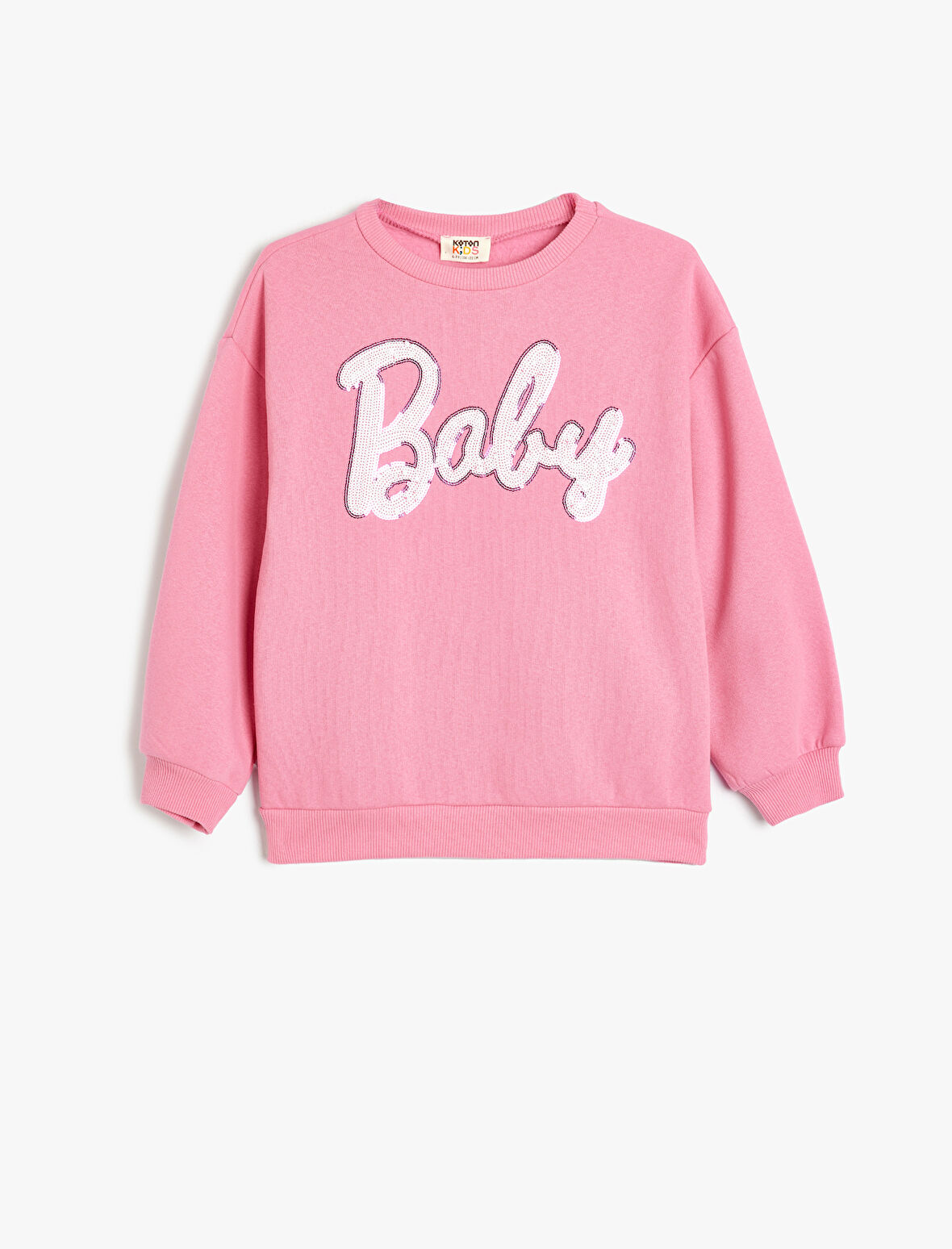 Oversize Sweatshirt Uzun Kollu Bisiklet Yaka Pullu Payetli Şardonlu 