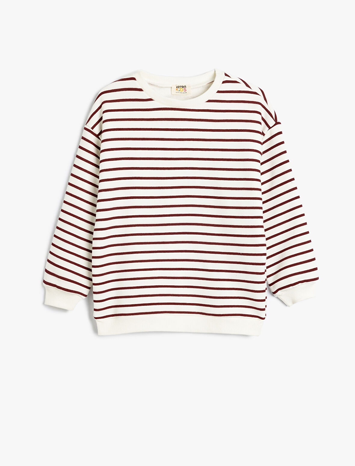 Basic Çizgili Sweatshirt Uzun Kollu Bisiklet Yaka Pamuklu