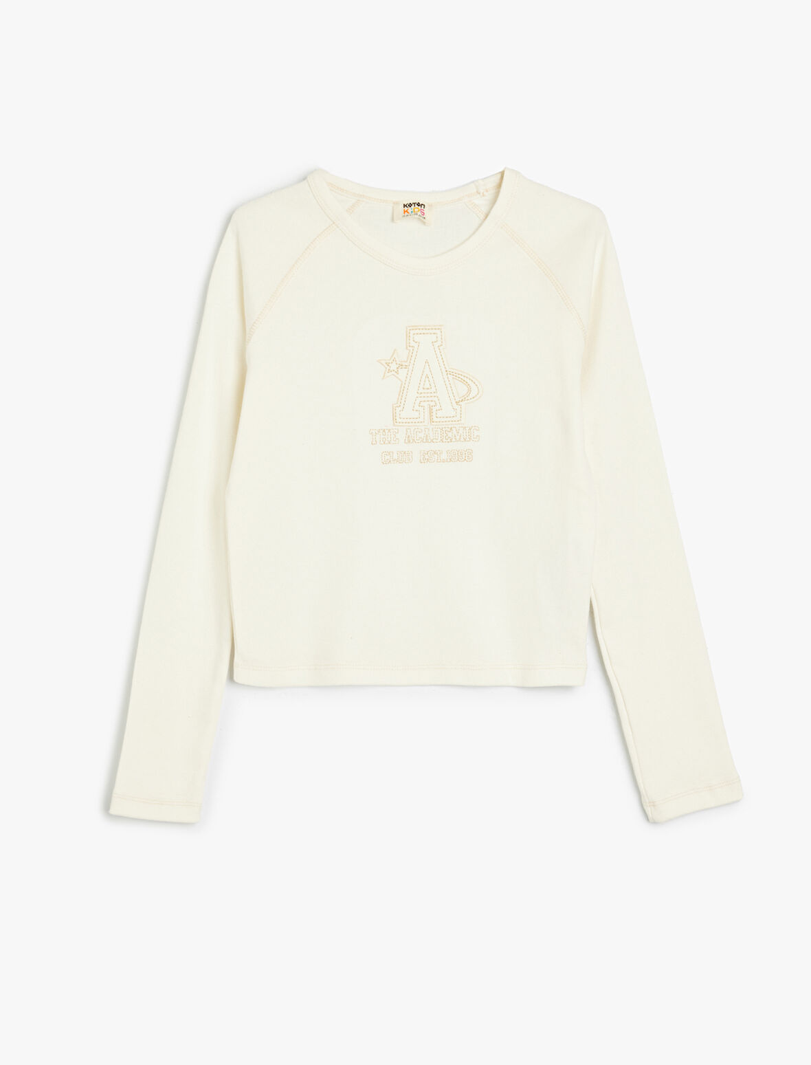 Tişört Uzun Kollu Aplike Detaylı Bisiklet Yaka Pamuklu