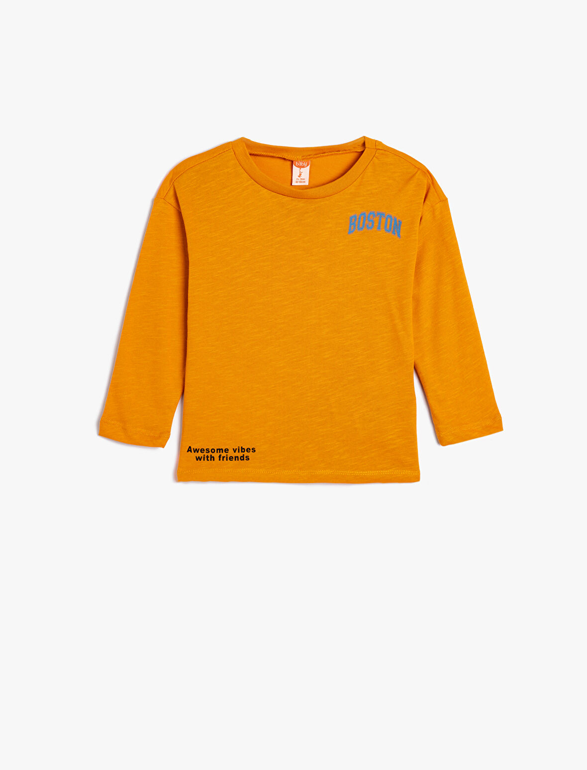 Tişört Uzun Kollu Bisiklet Yaka Baskı Detaylı Pamuklu