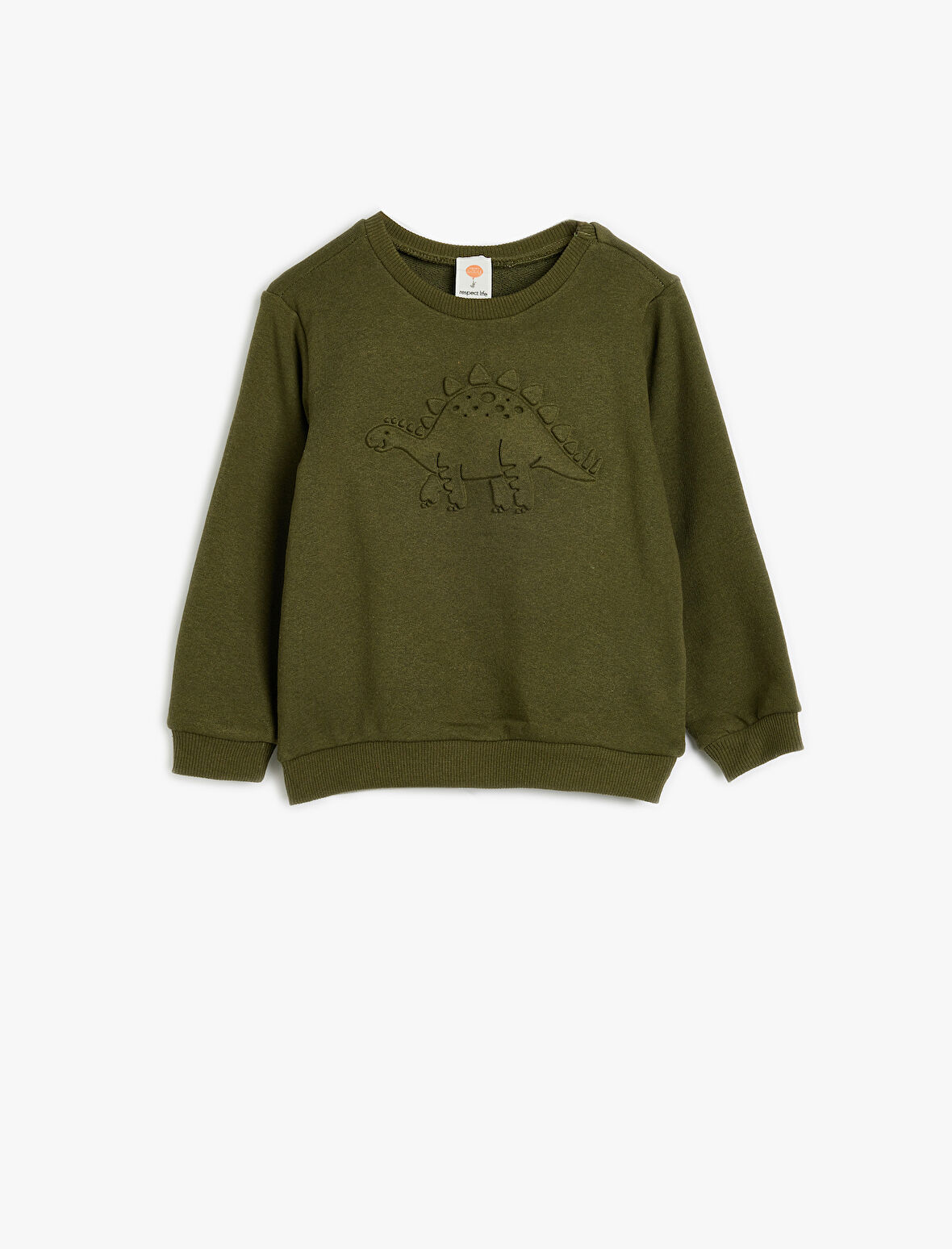 Dinozorlu Sweatshirt Kabartma Baskılı Bisiklet Yaka Uzun Kollu
