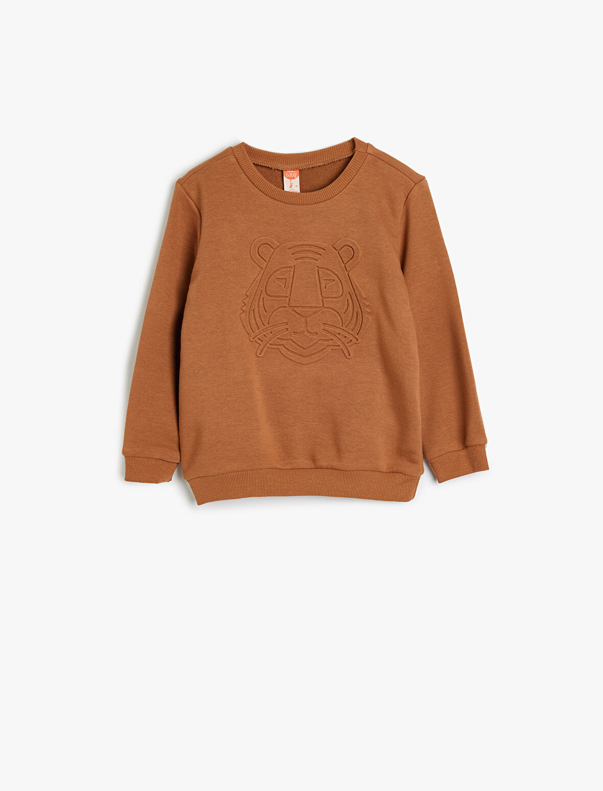 Sweatshirt Kaplan Kabartma Baskılı Bisiklet Yaka Uzun Kollu