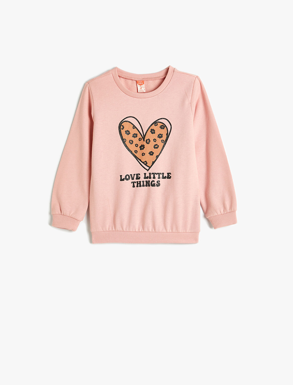 Sweatshirt Kalp Baskılı Uzun Kollu Bisiklet Yaka Pamuklu