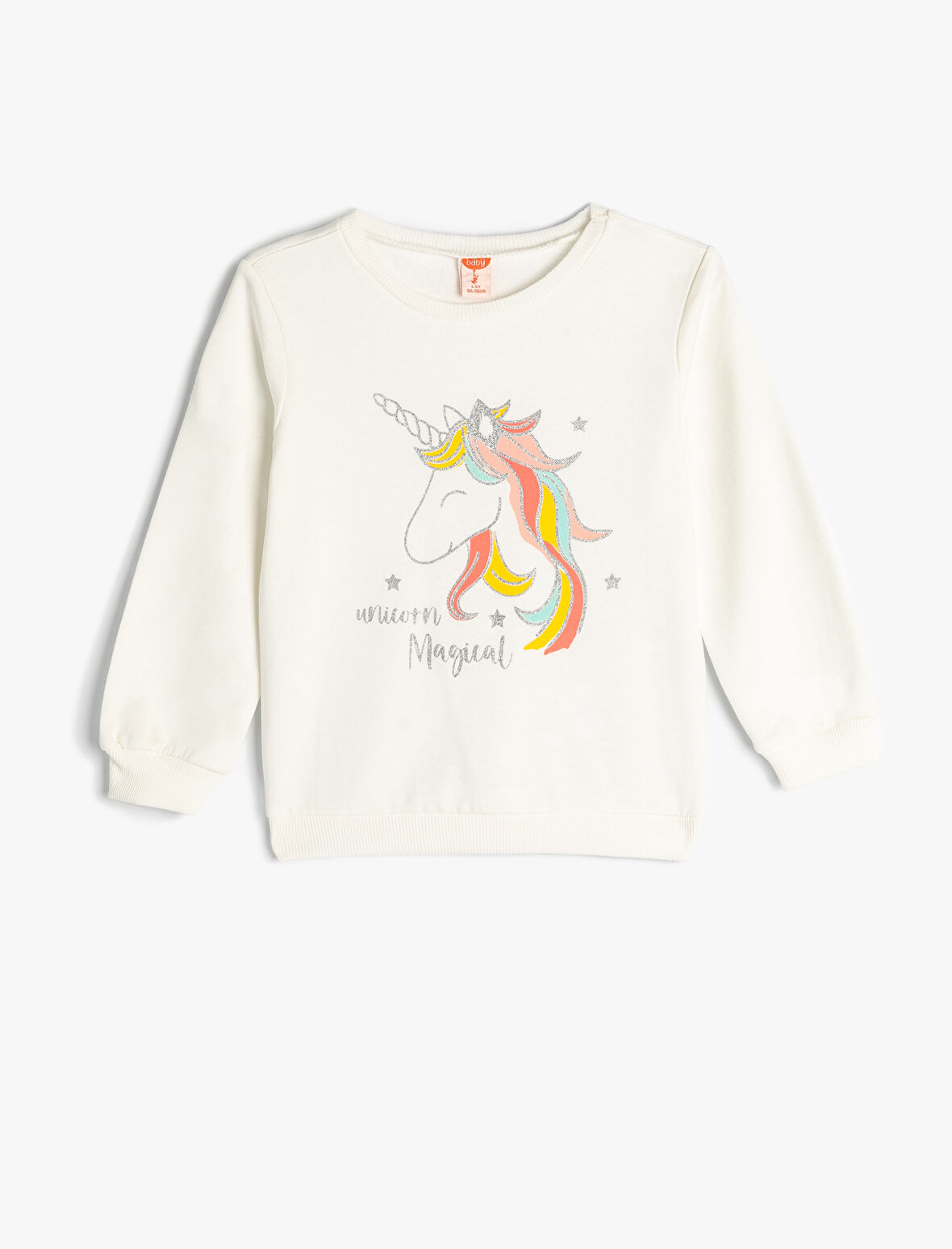 Sweatshirt Unicorn Baskılı Uzun Kollu Bisiklet Yaka Şardonlu Pamuklu