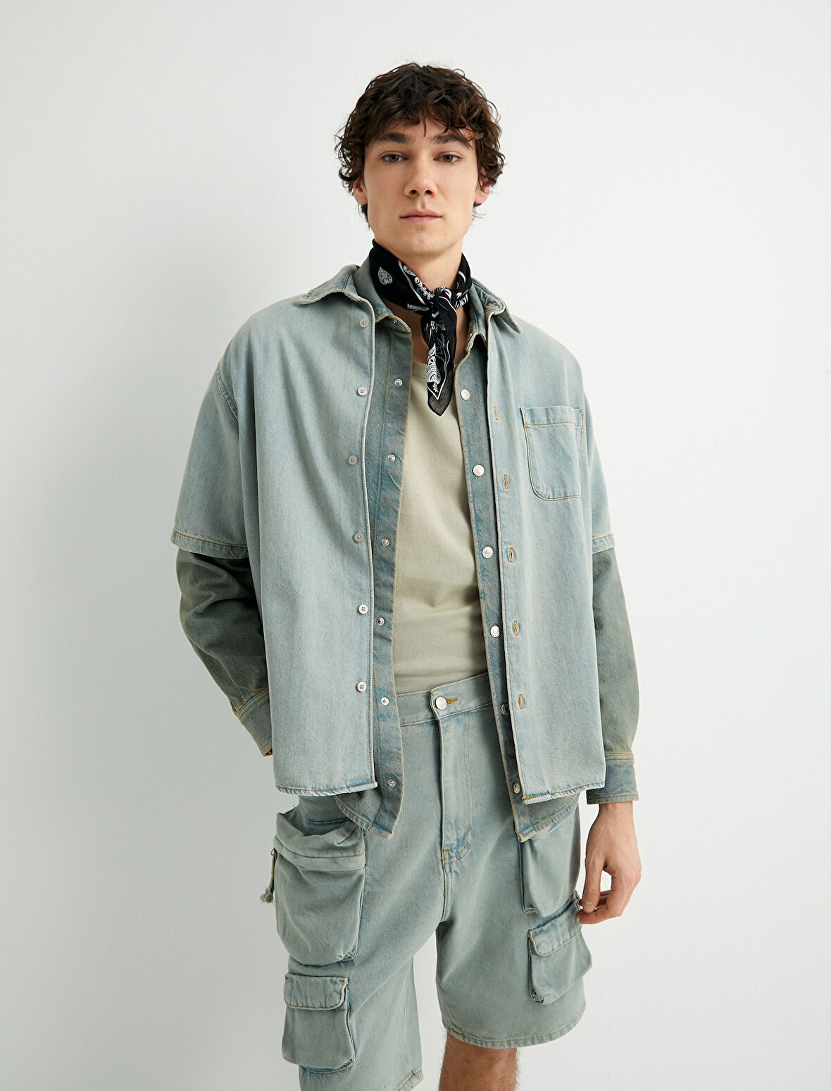 Kot Gömlek Ceket Oversize Kısa Kollu Düğmeli Cep Detaylı 