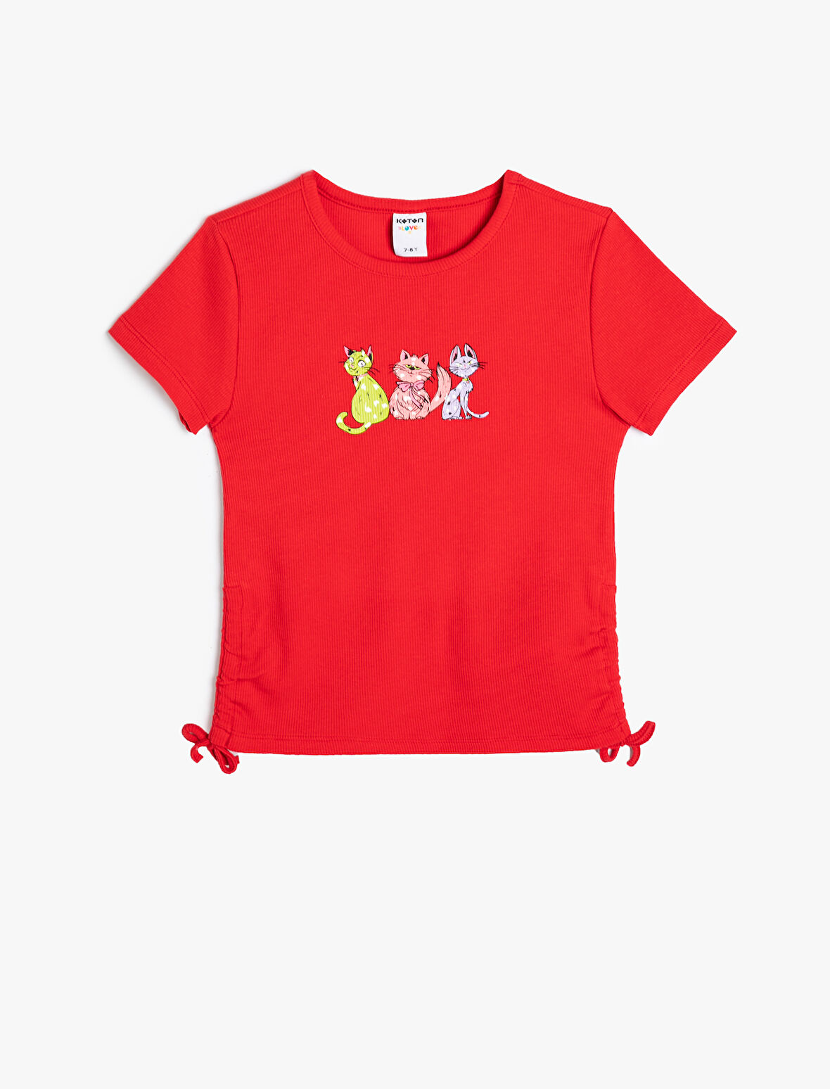 Tişört Kedi Baskılı Kısa Kollu Pamuklu