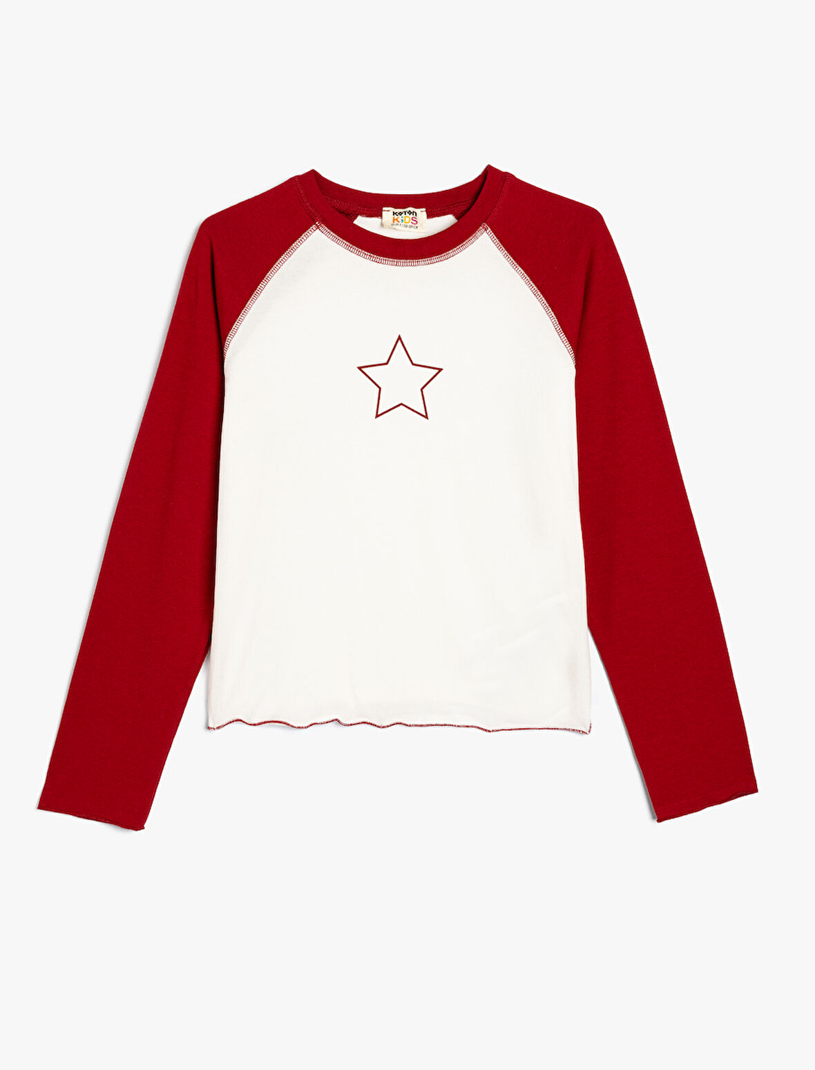 Tişört Yıldız Baskılı Uzun Kollu Bisiklet Yaka Pamuklu