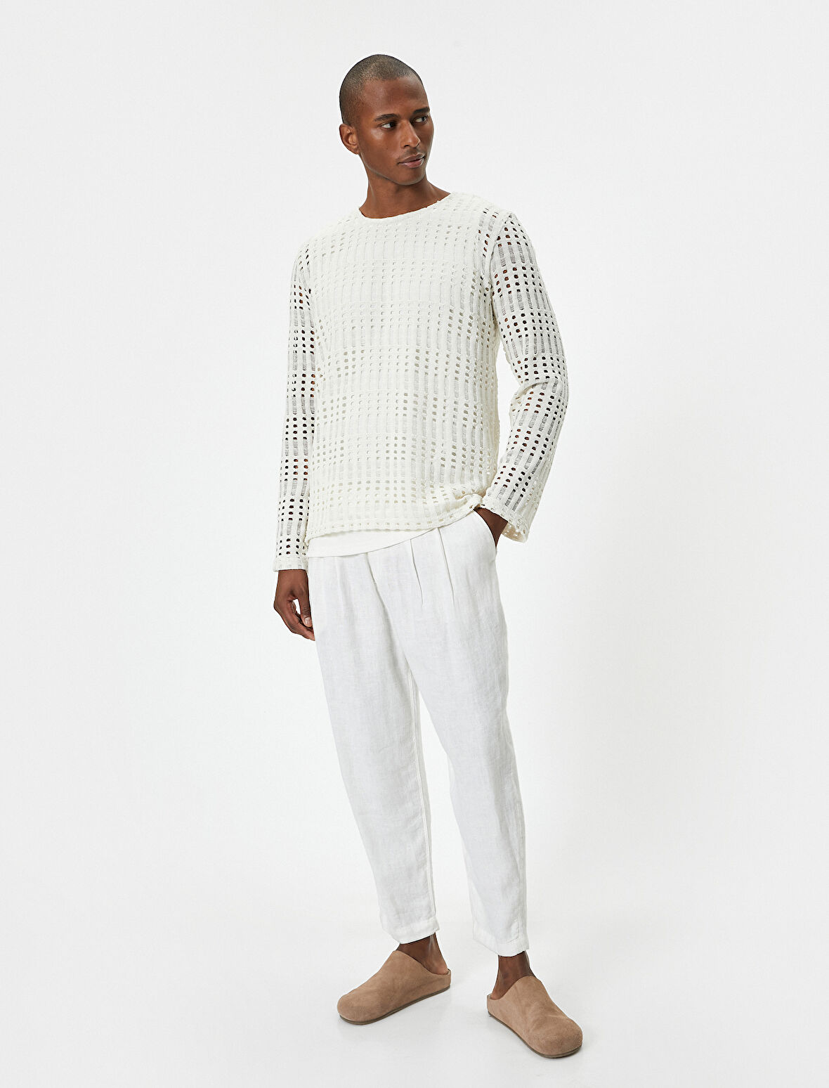 Ajurlu Kazak Bisiklet Yaka Düşük Omuzlu Uzun Kollu