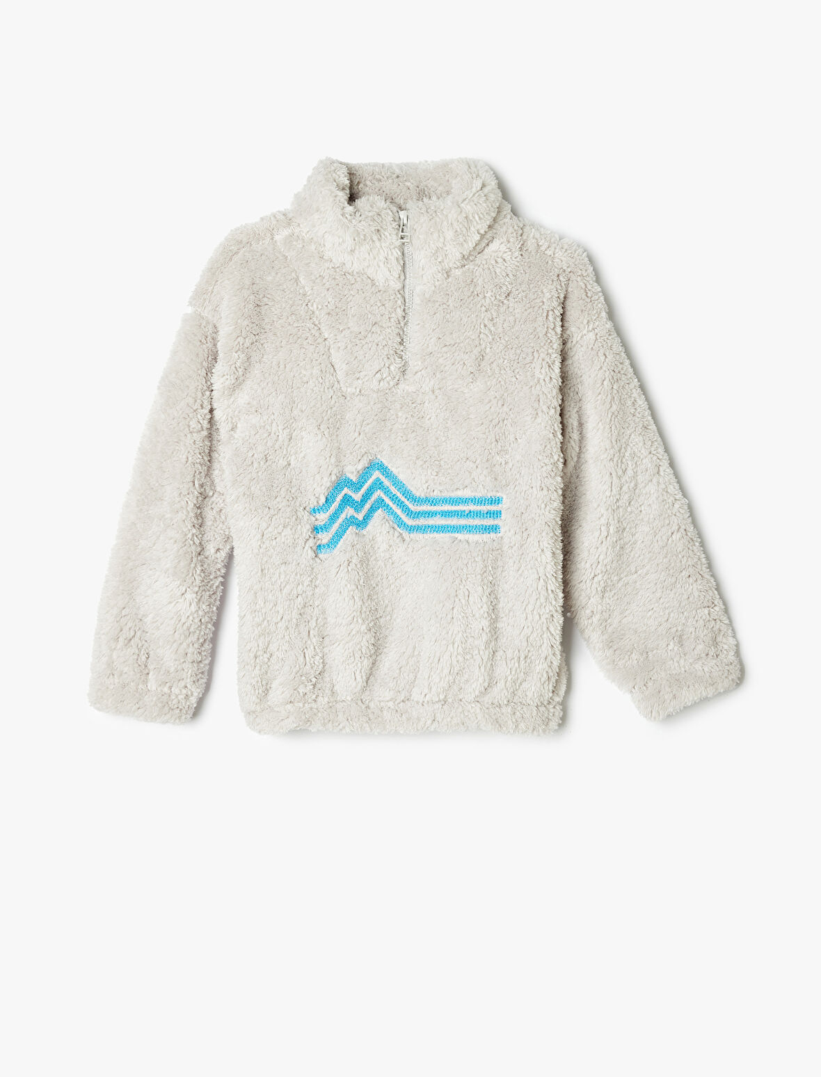 Peluş Sweat Yarım Fermuarlı Dik Yaka İşleme Detaylı