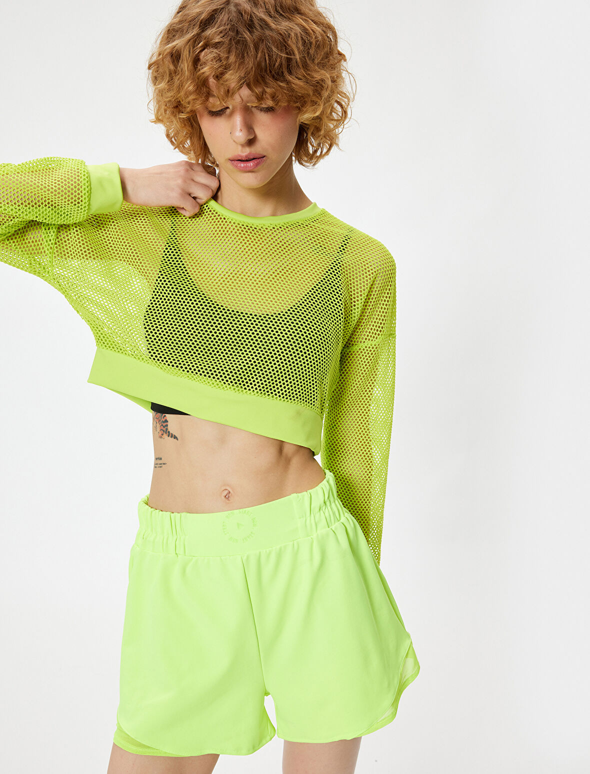 Spor File Tişört Crop Uzun Kollu Bisiklet Yaka