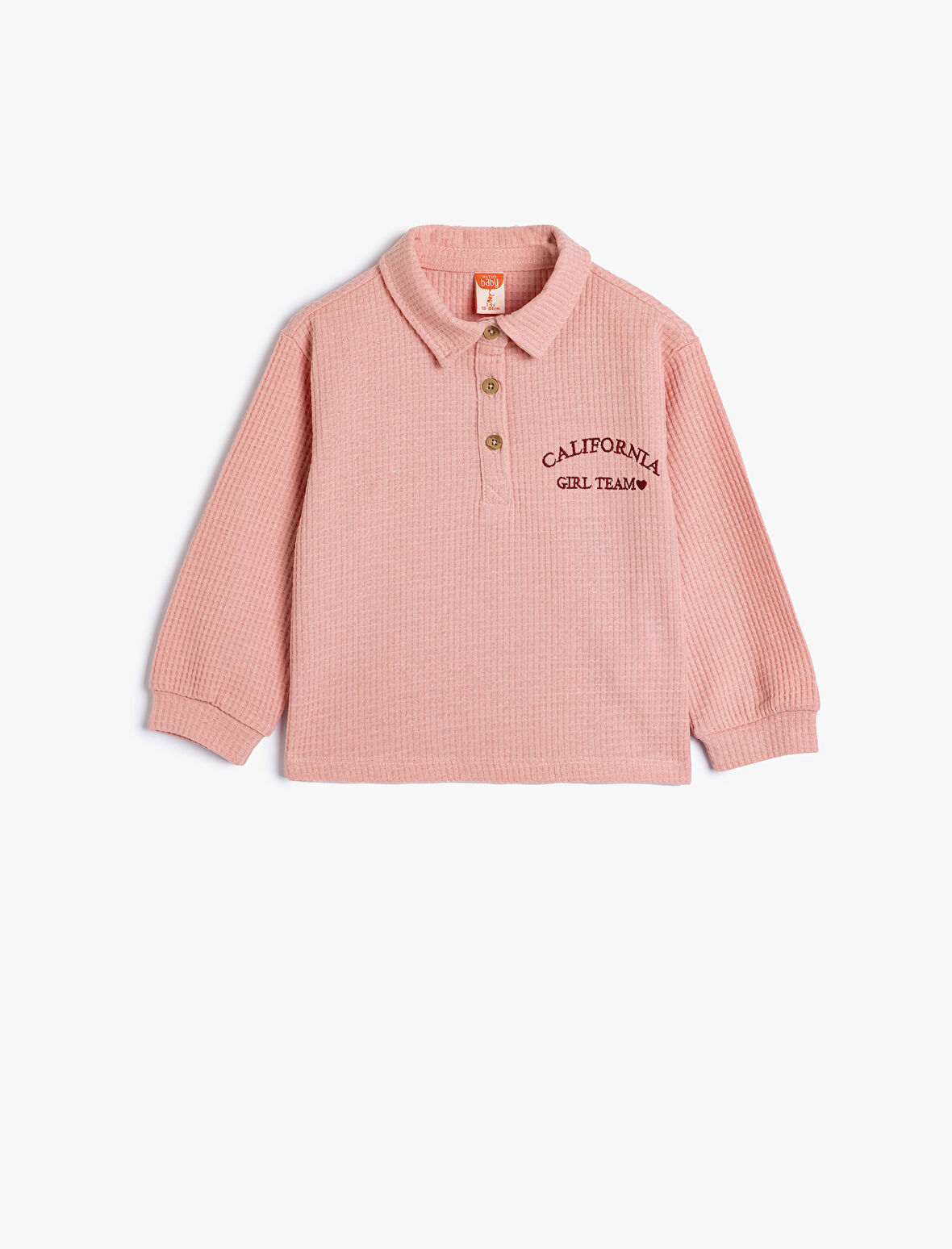 Polo Yaka Sweatshirt İşleme Detaylı Uzun Kollu Dokulu