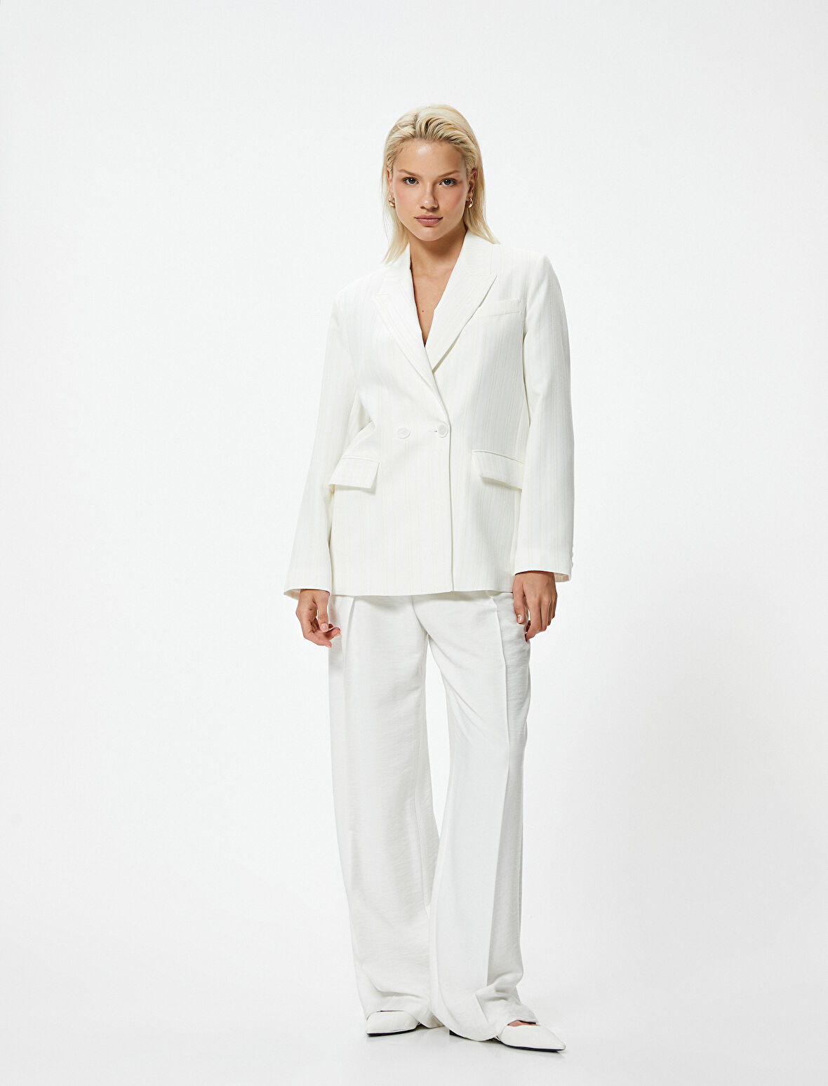 Kruvaze Blazer Ceket Kapaklı Cep Detaylı Astarlı Viskoz Kumaş