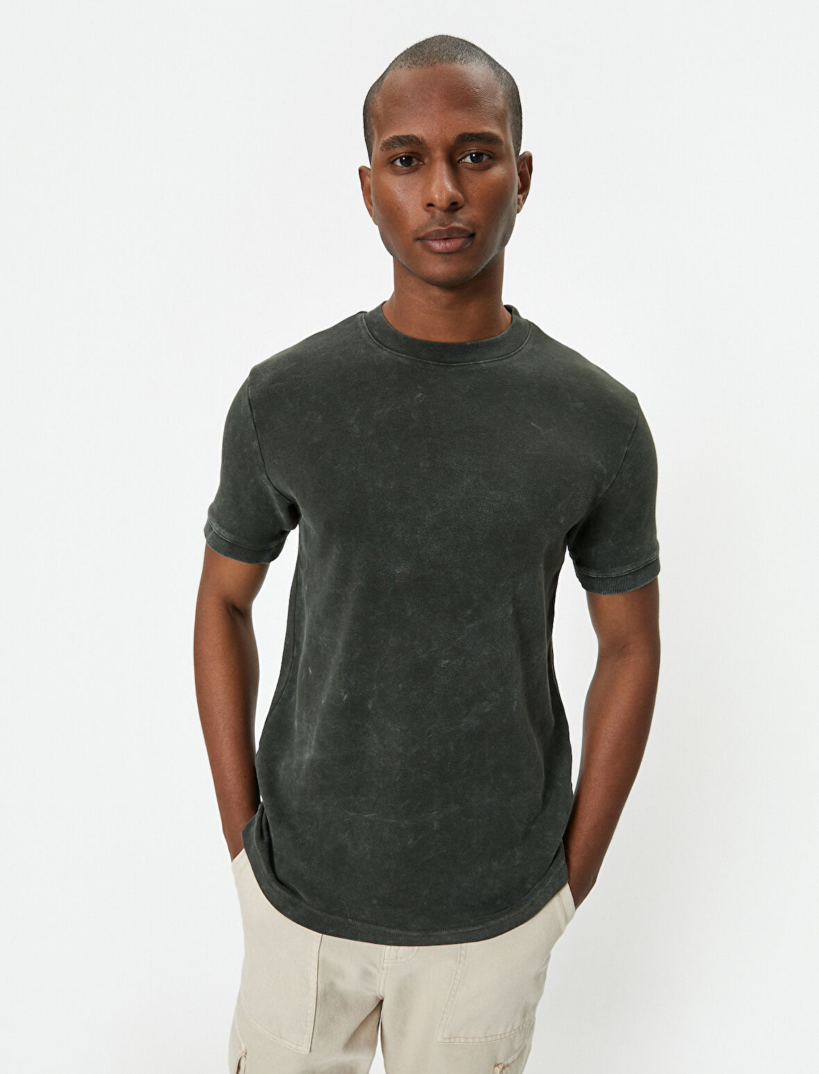 Oversize Yıkamalı Tişört Bisiklet Yaka Kısa Kollu