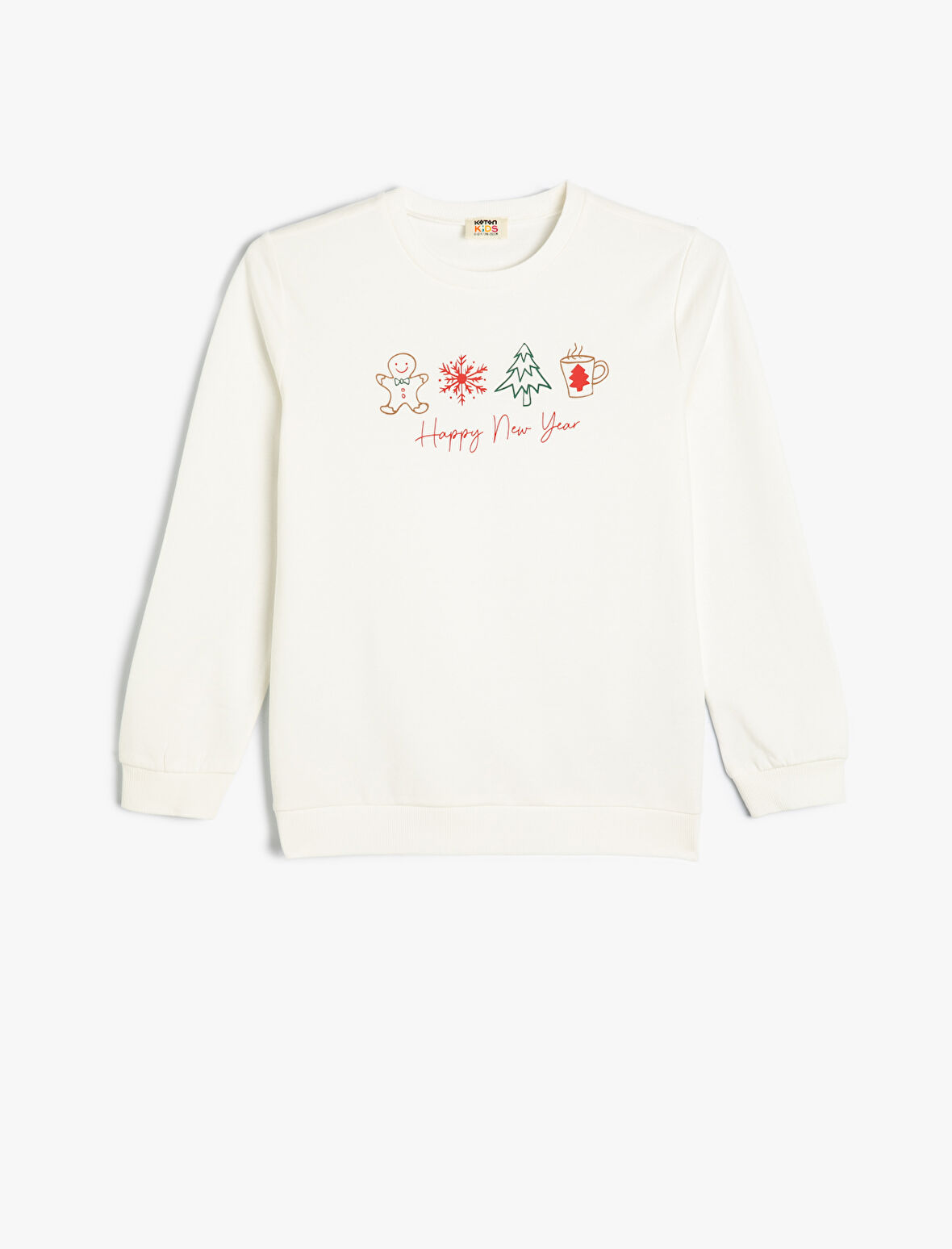 Yılbaşı Temalı Sweatshirt Uzun Kollu Baskılı Pamuklu