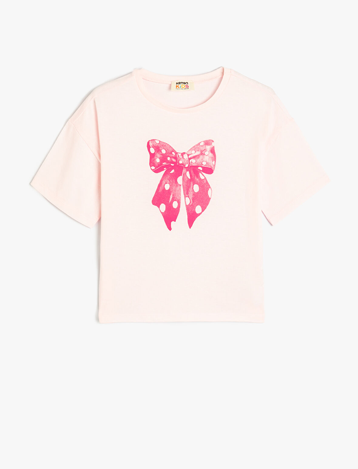 Tişört Fiyonk Baskılı Kısa Kollu Bisiklet Yaka Pamuklu