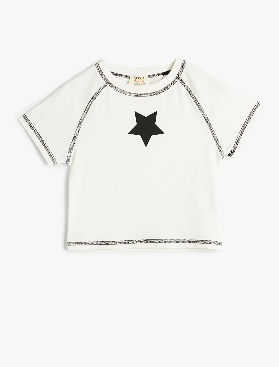 Tişört Yıldız Baskılı Kısa Kollu Bisiklet Yaka 