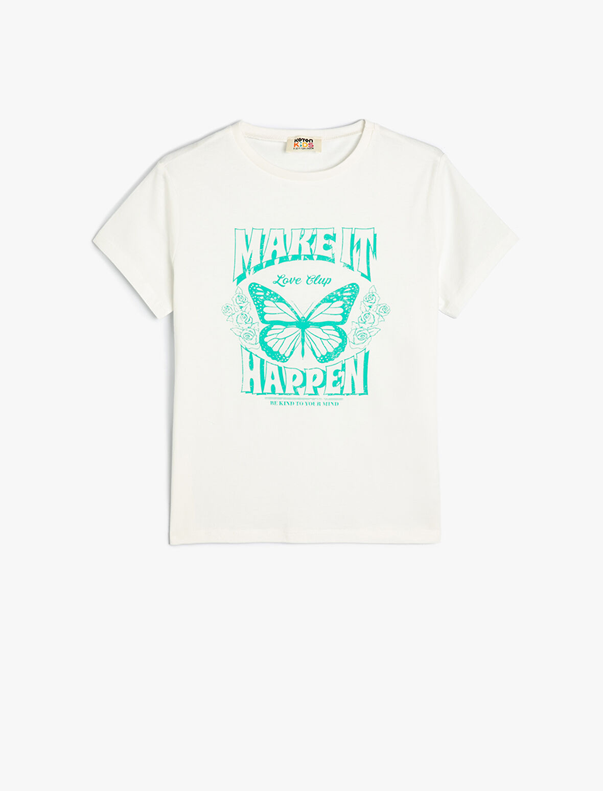 Tişört Kelebek Baskılı Kısa Kollu Bisiklet Yaka Pamuklu