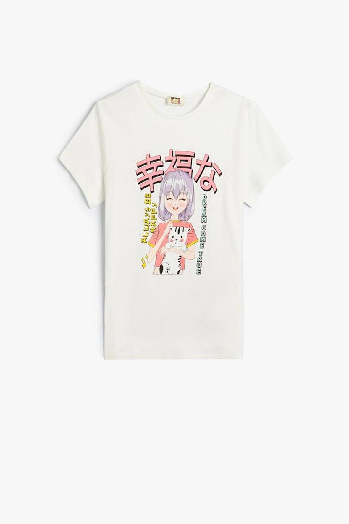 Koton Kız Çocuk Anime Tişört Kısa Kollu Bisiklet Yaka Pamuklu
