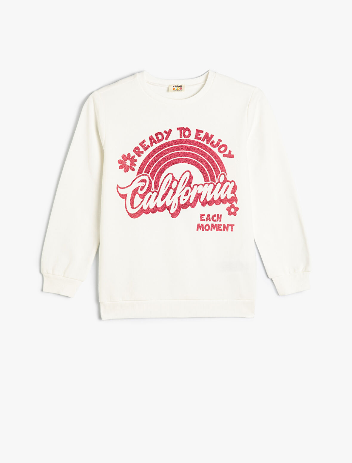 Sweatshirt California Baskılı Simli Uzun Kollu Bisiklet Yaka Pamuklu