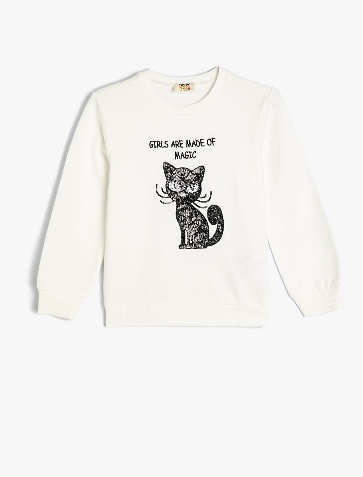 Sweatshirt Kedi Baskılı Bisiklet Yaka Uzun Kollu Pamuklu 