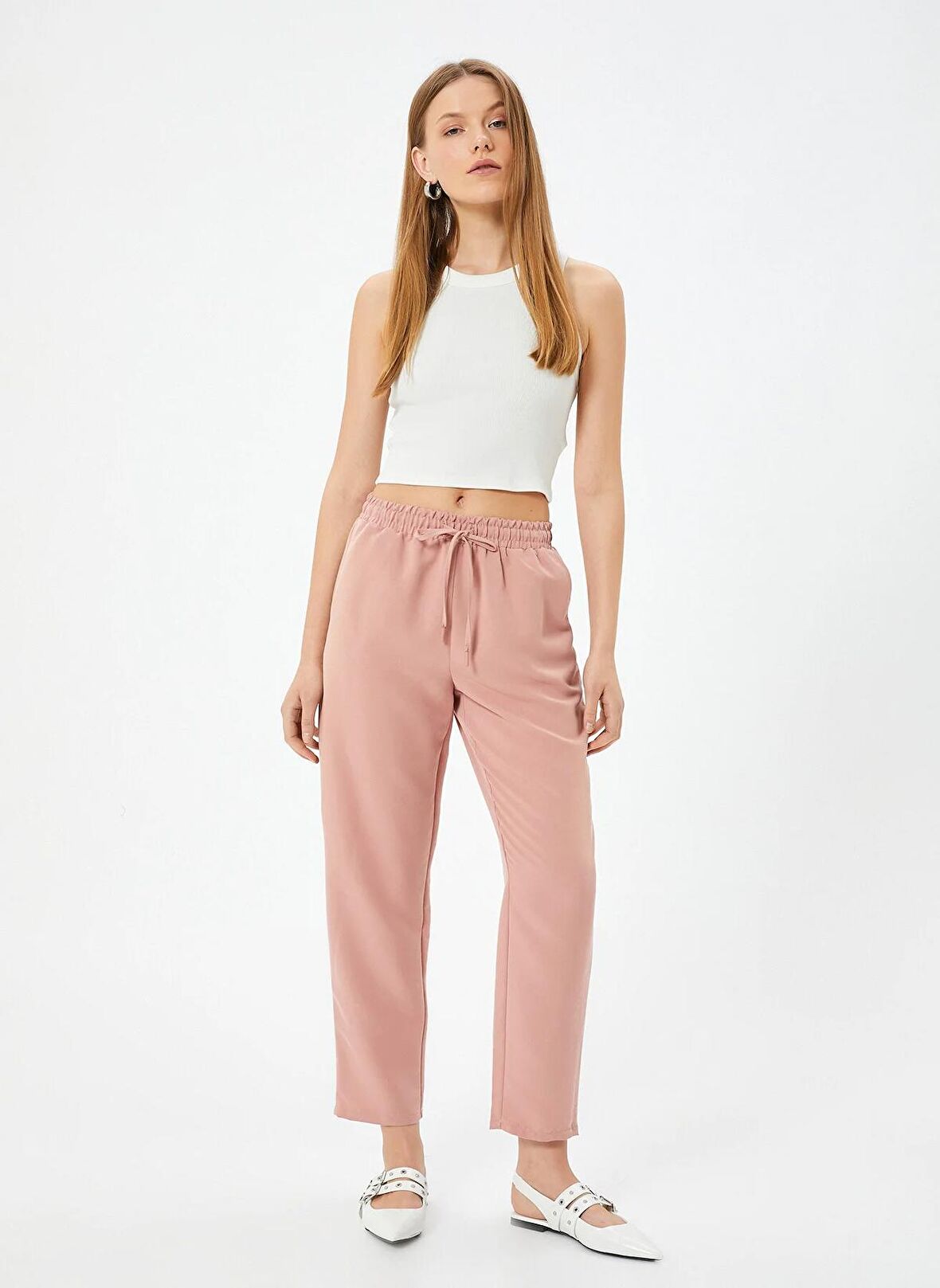 Koton Normal Bel Straight Pudra Kadın Pantolon 4SAK40013PW