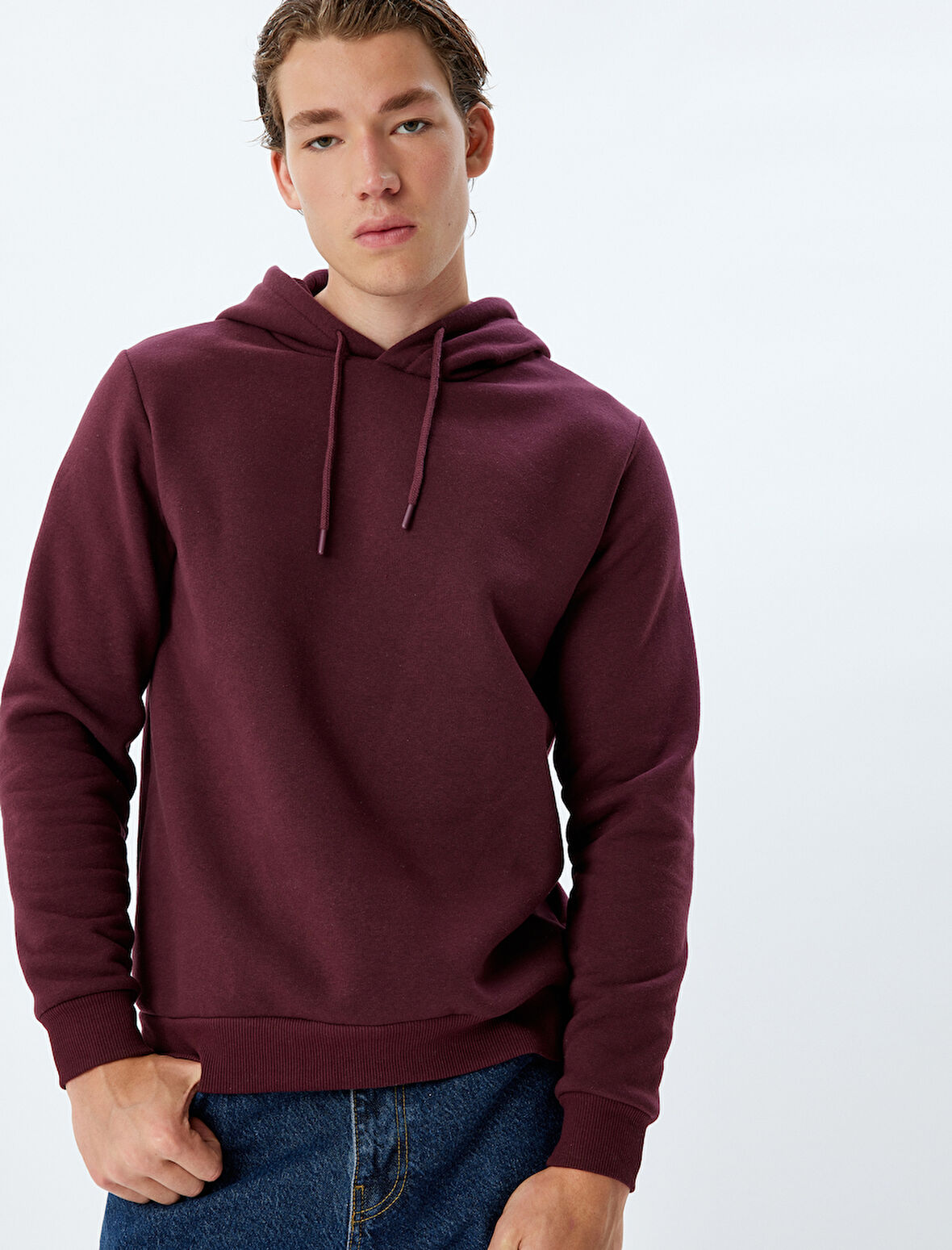 Şardonlu Pamuk Karışımlı Basic Kapşonlu Sweatshirt