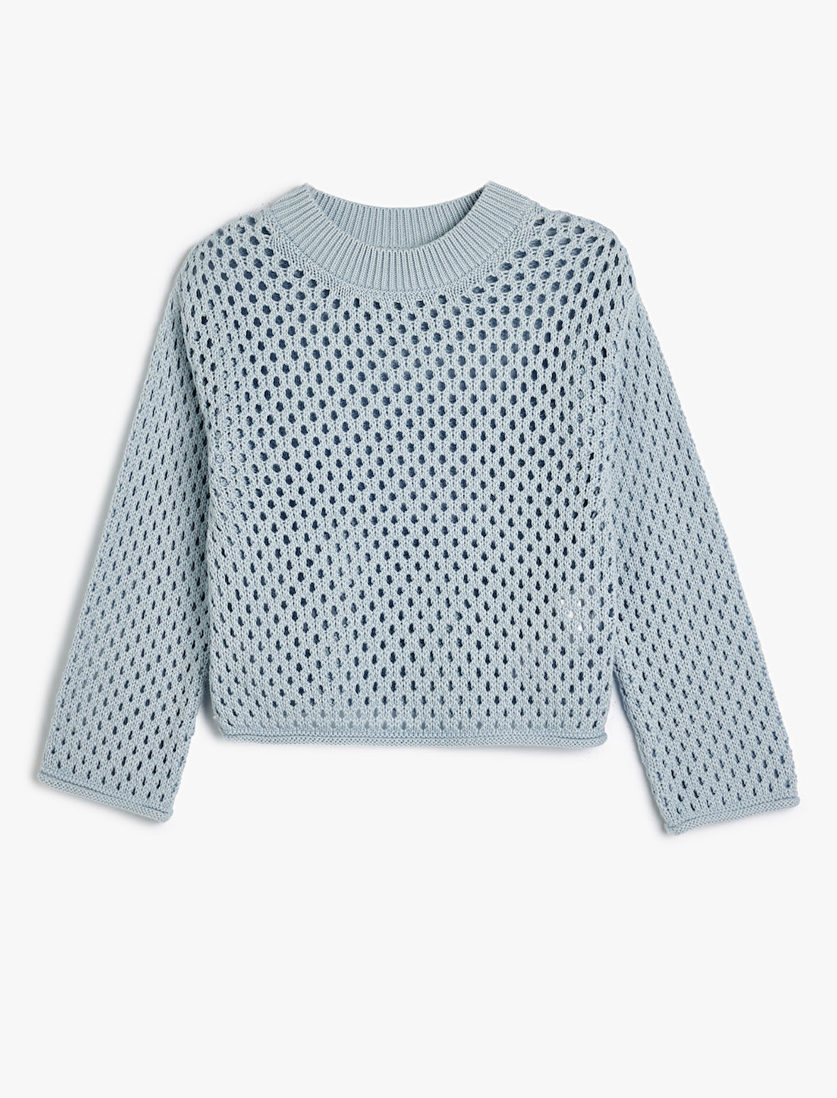 Ajurlu Kazak Triko Yuvarlak Yaka Uzun Kollu