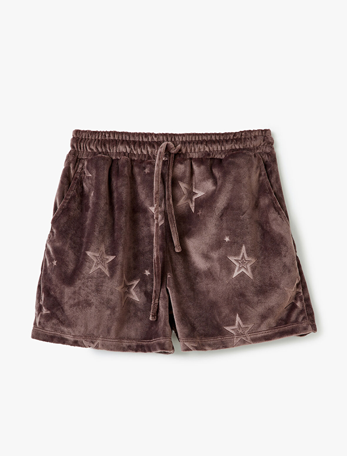 Cepli Beli Bağlamalı Yıldız Desenli Kadife Şort Pijama Altı