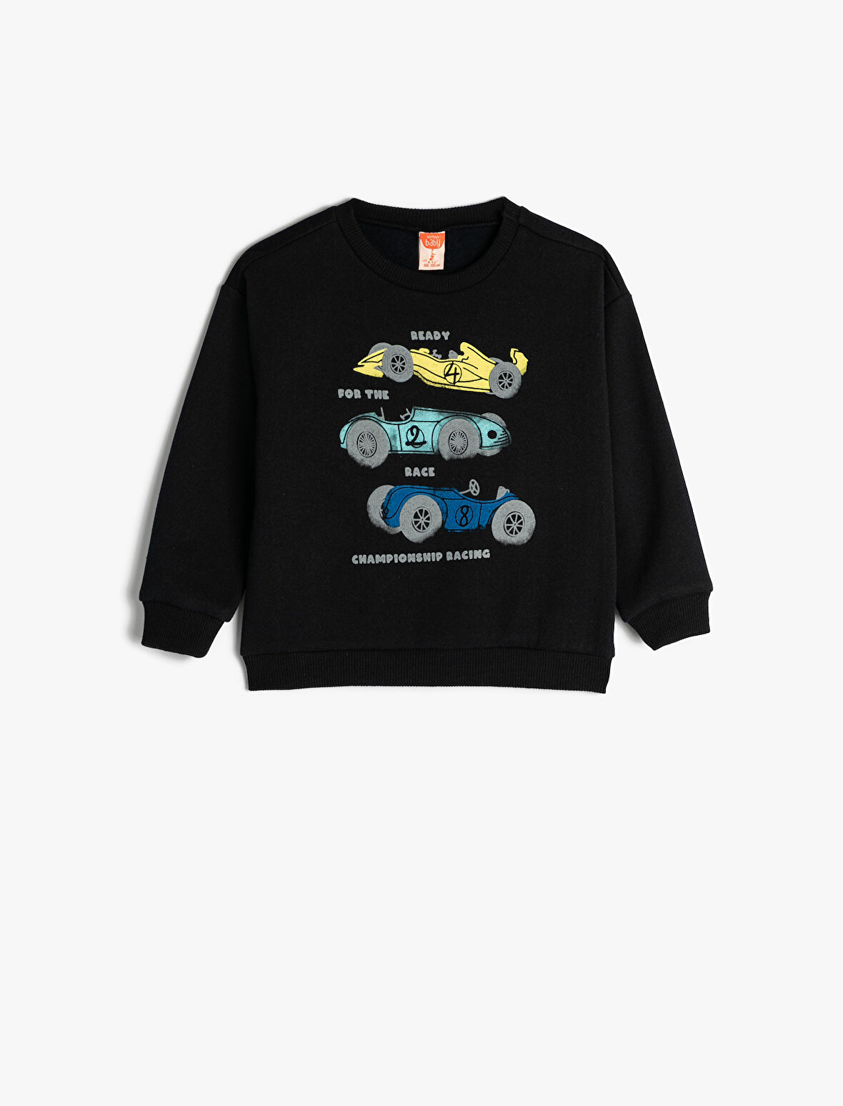 Sweatshirt Araba Baskılı Uzun Kollu Bisiklet Yaka Şardonlu