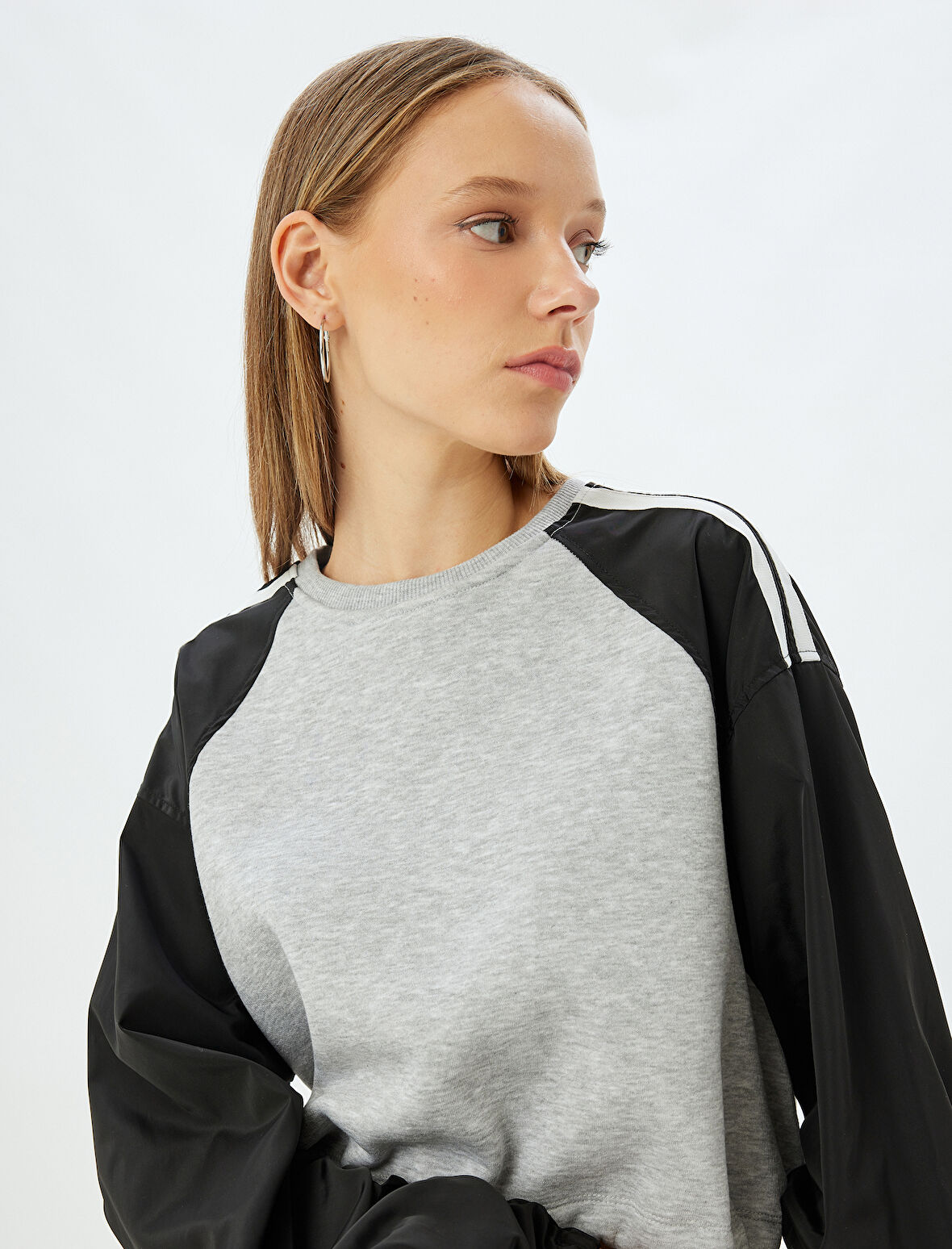 Crop Oversize Sweatshirt Reglan Kollu Bisiklet Yaka Biyeli