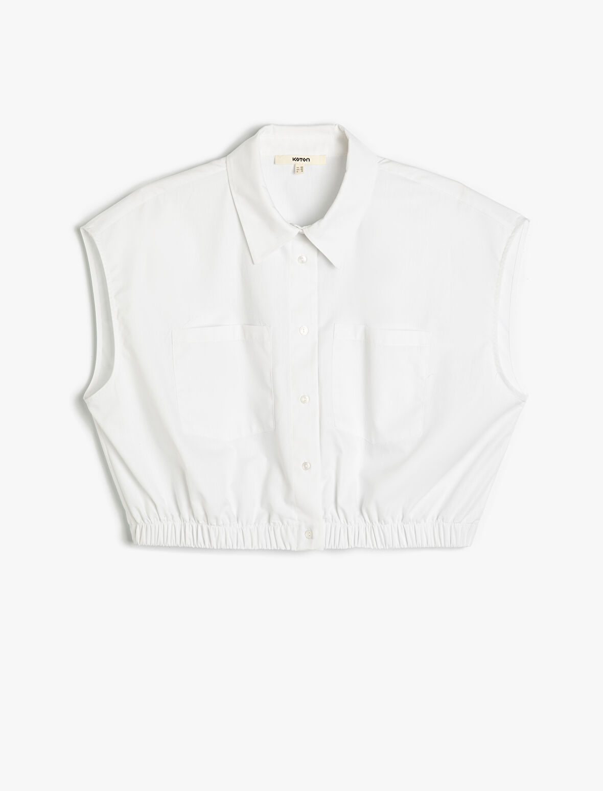 Crop Gömlek Kolsuz Beli Lastikli Cepli Düğmeli