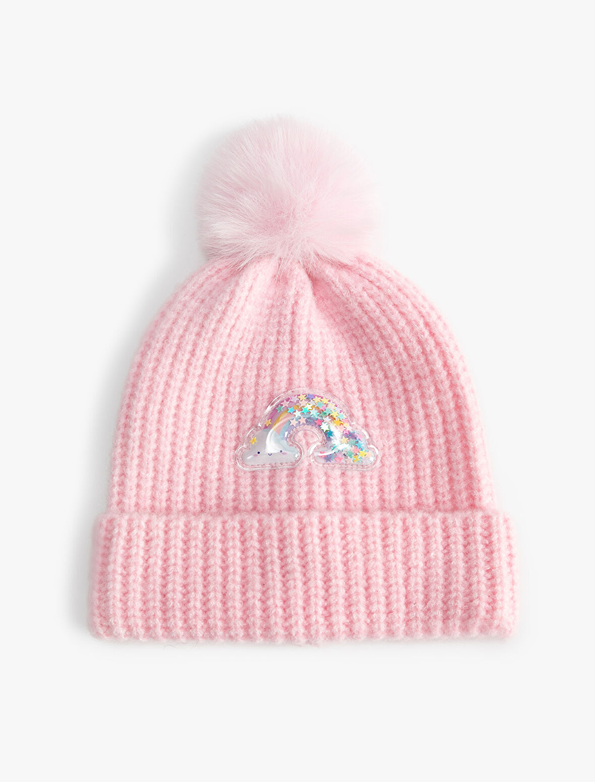 Ponponlu Bere Gökkuşağı Aplikeli 