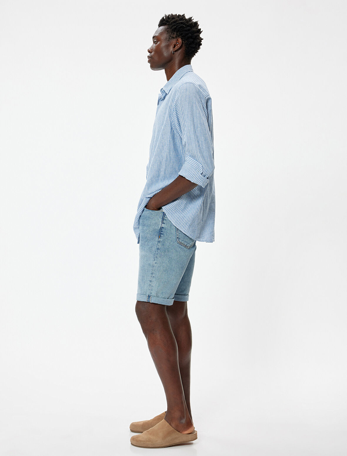 Slim Fit Kot Şort Bermuda Cep Detaylı Pamuklu