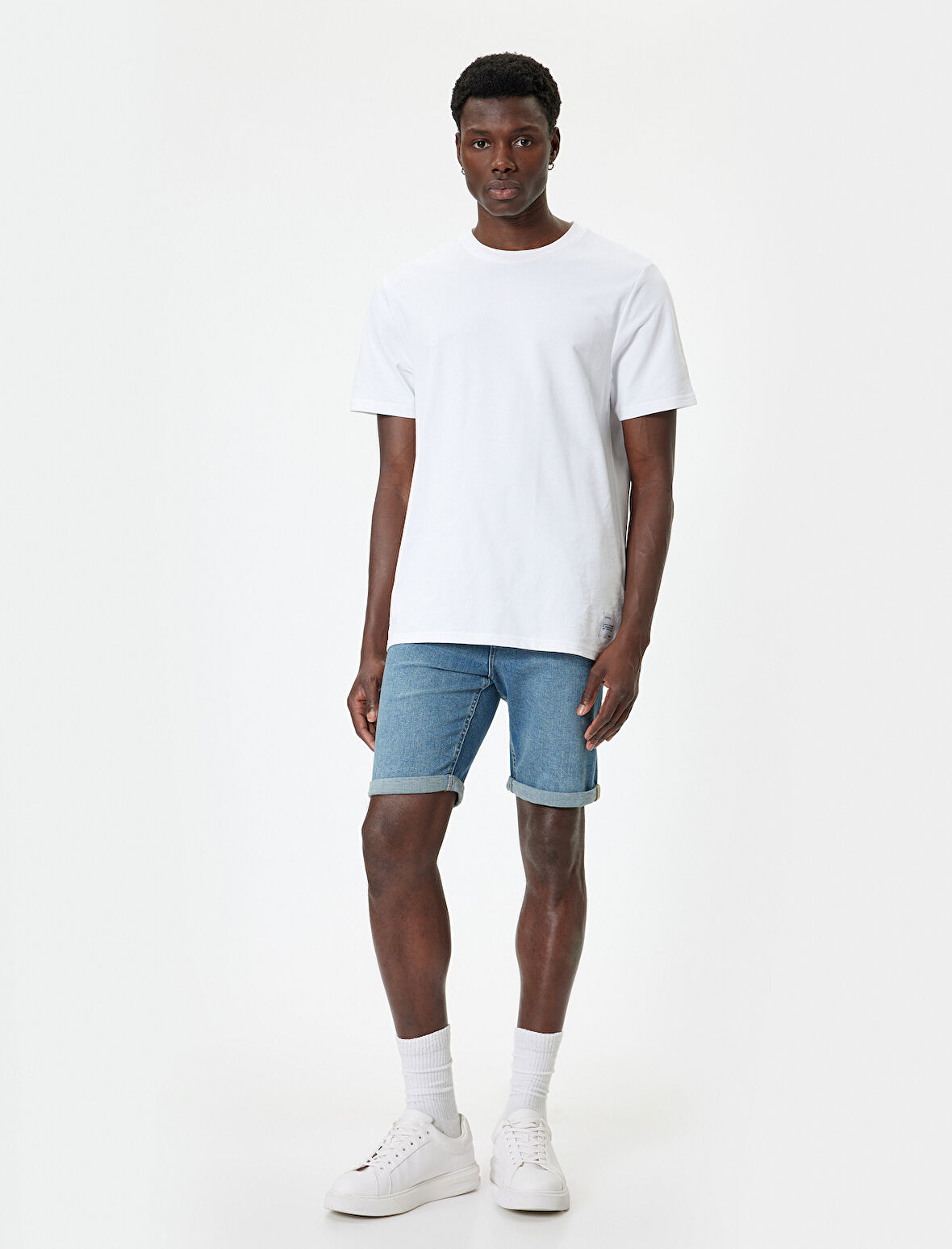 Slim Fit Kot Şort Bermuda Düğmeli Cep Detaylı