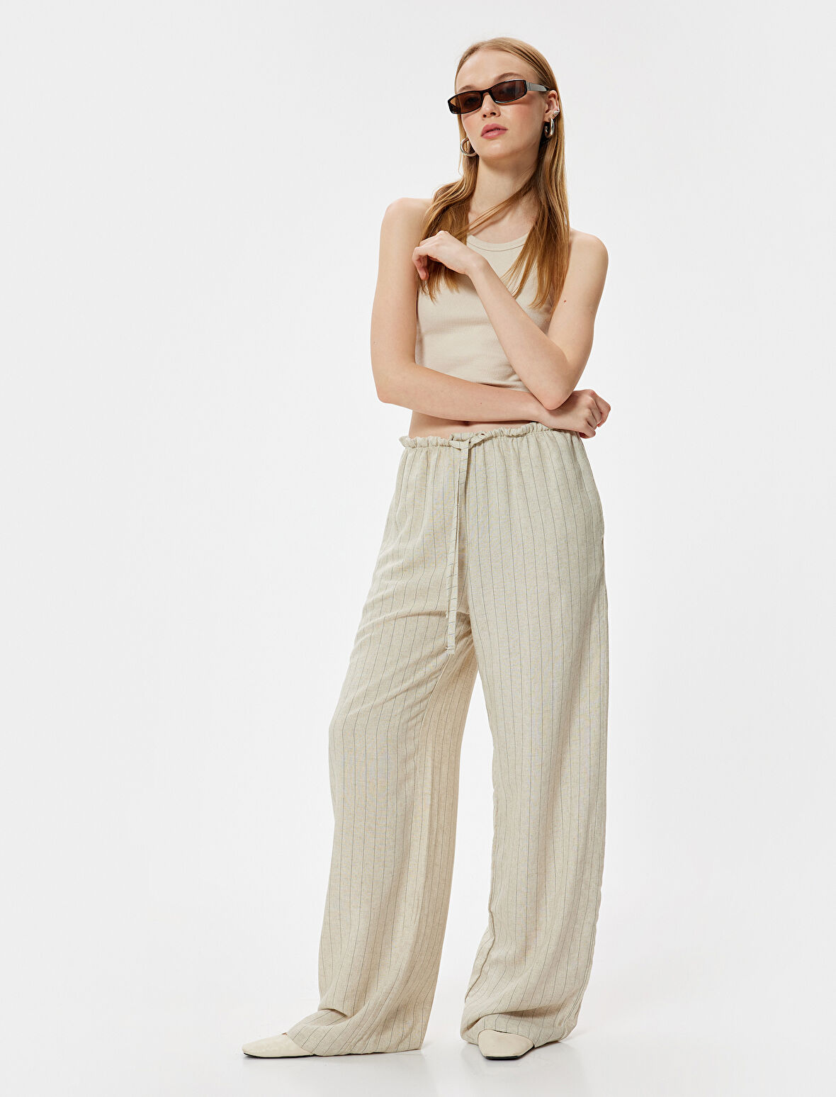 Oversize Pantolon Beli Bağcıklı Fırfır Detaylı Cepli
