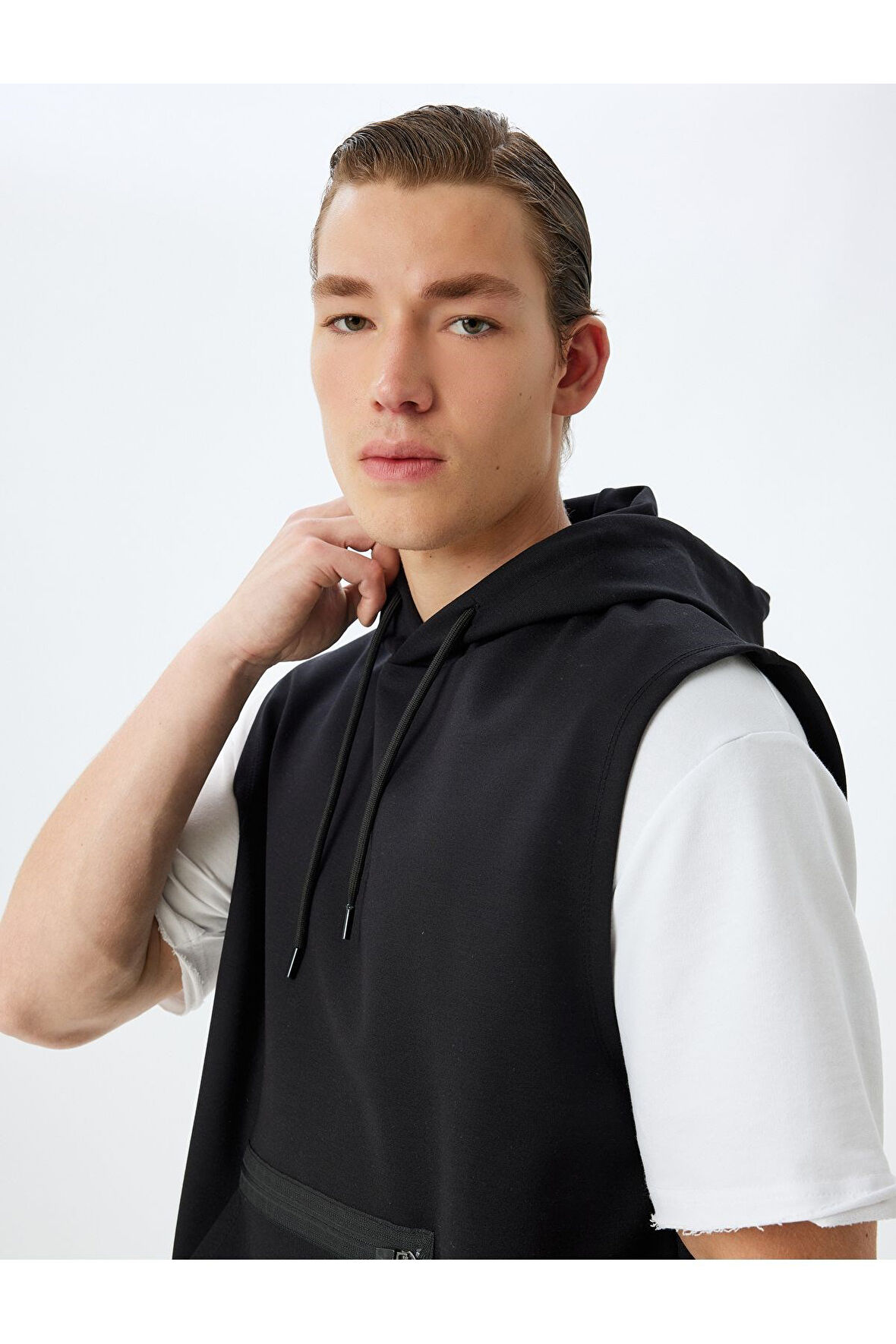 Spor Sweatshirt Oversize Kolsuz Kapşonlu Fermuar Detaylı Viskon Karışımlı Çelikli Interlok Kumaş
