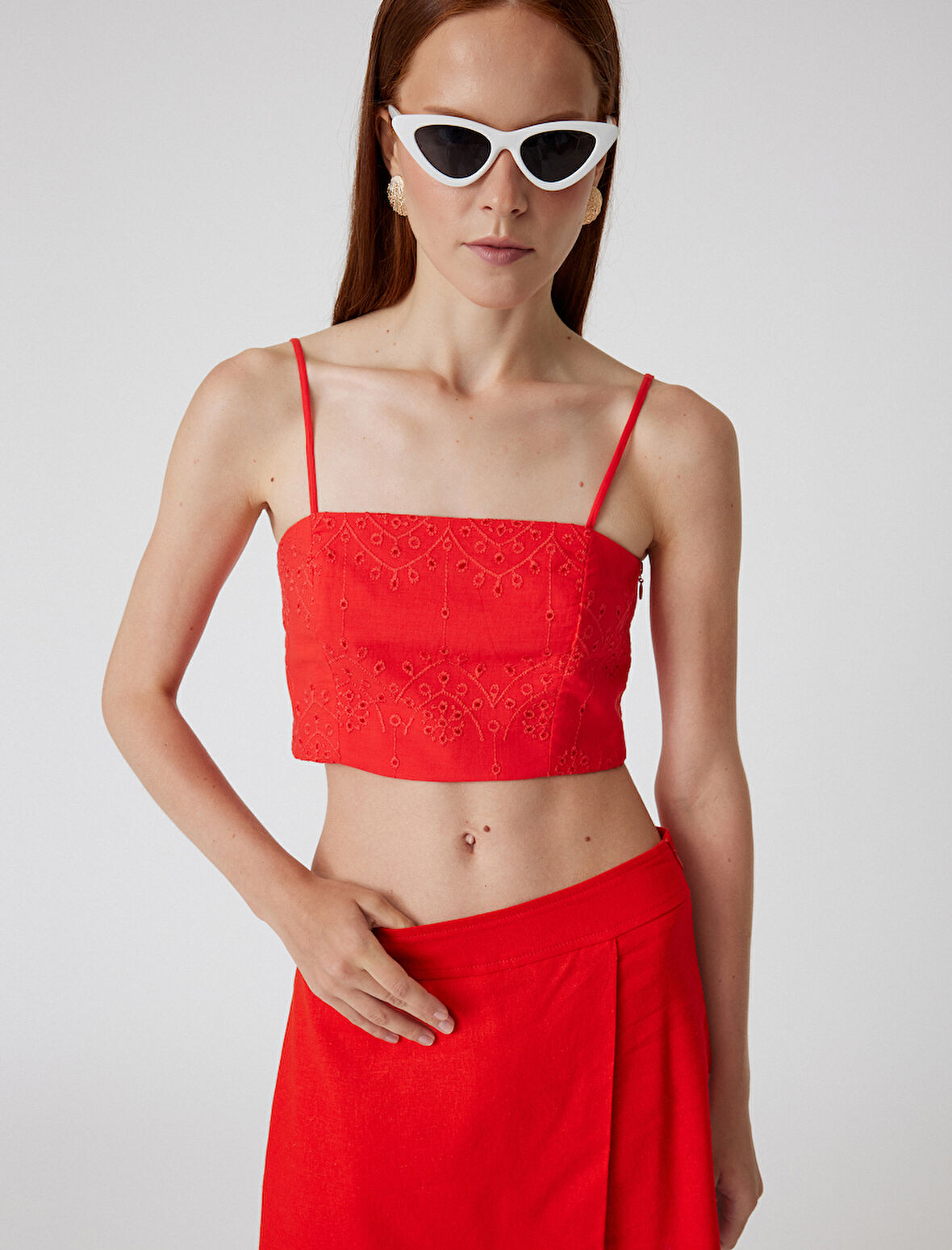 Fistolu Büstiyer İnce Askılı Crop Slim Fit