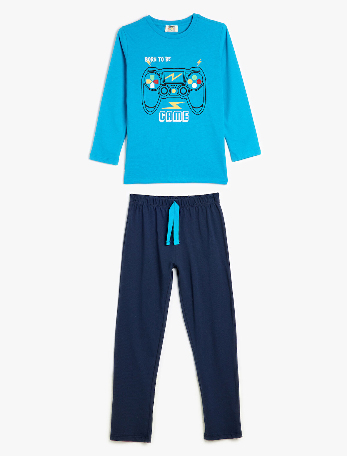 Pijama Takımı Oyun Temalı Baskı Detaylı Uzun Kollu Pamuklu 