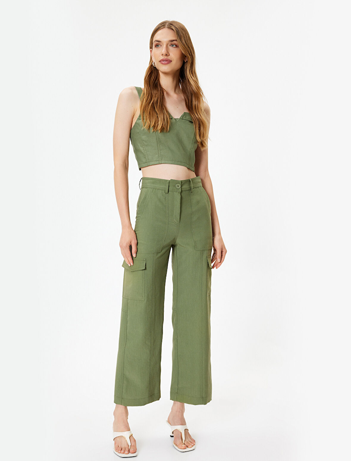 Kargo Pantolon Düz Bol Paça Modal Kumaş