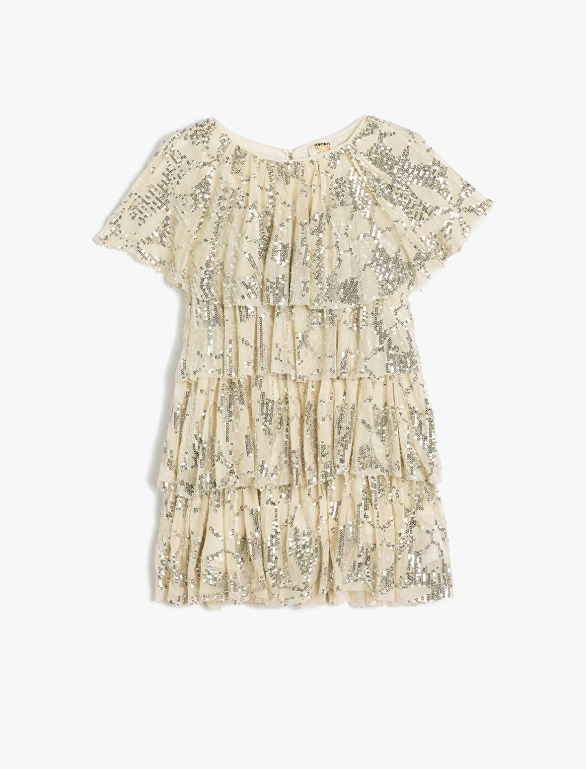 Pullu Payetli Elbise Kısa Kollu Yuvarlak Yaka