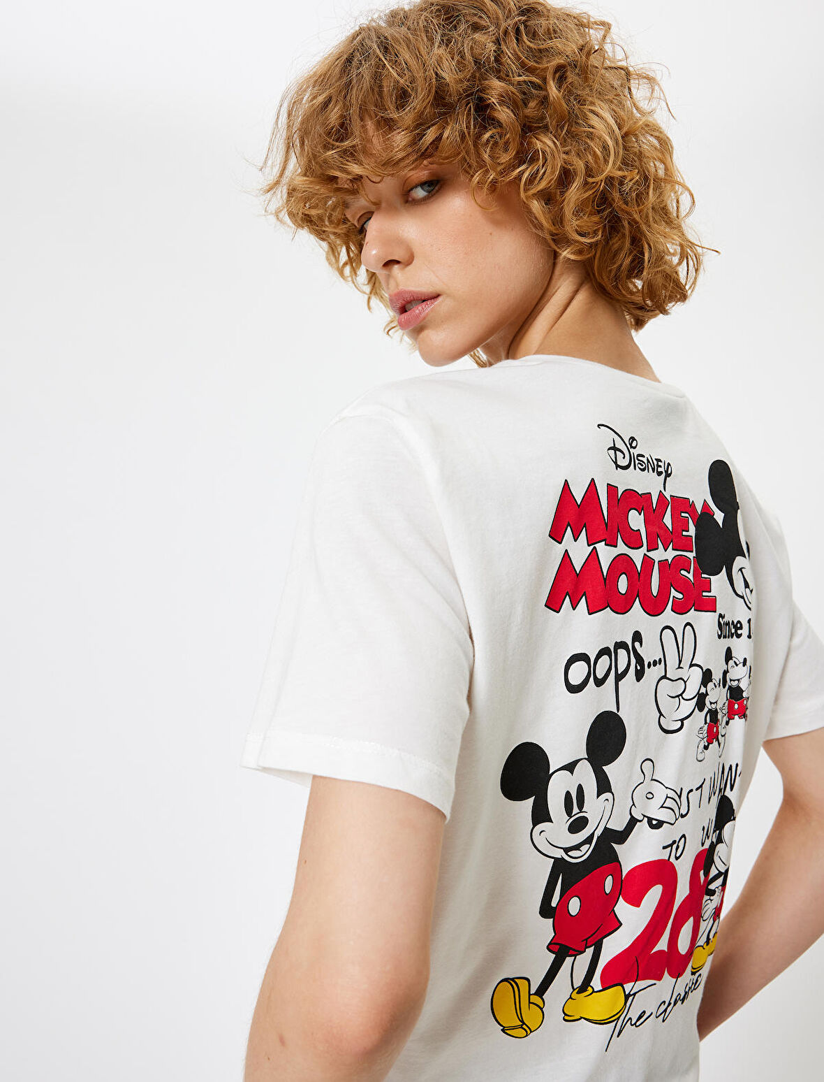 Mickey Mouse Oversize Arkası Baskılı Tişört Kısa Kollu Bisiklet Yaka Lisanslı