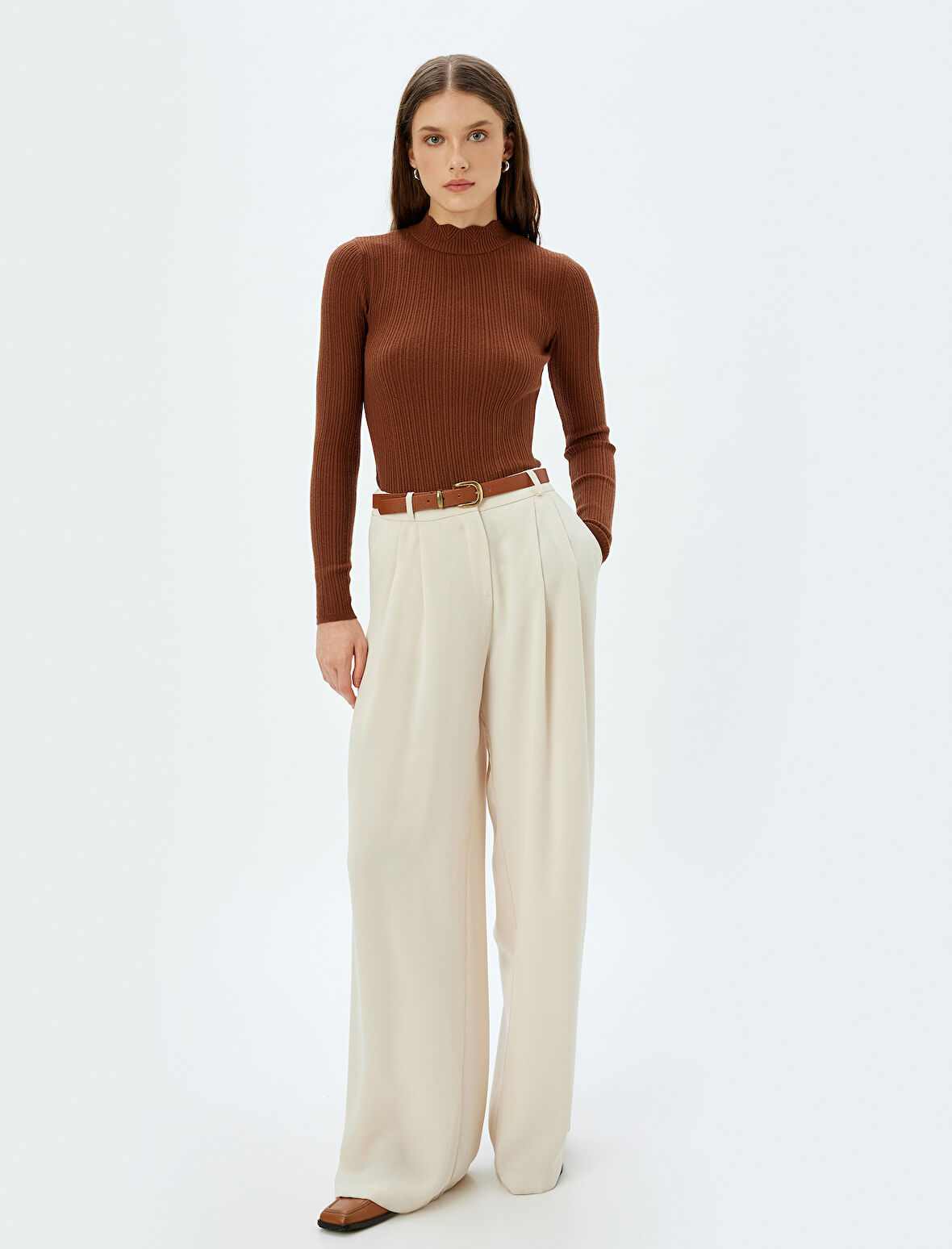 Triko Kazak Slim Fit Hafif Dik Yaka Uzun Kollu 